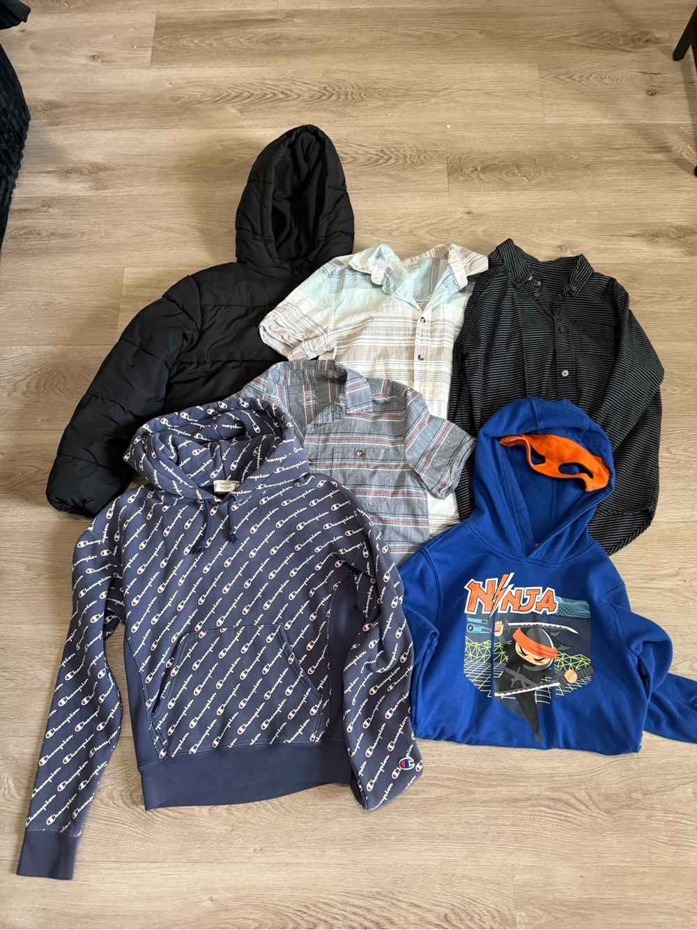 Boys 10/12 Bundle of shirts, hoodies, and winter coat